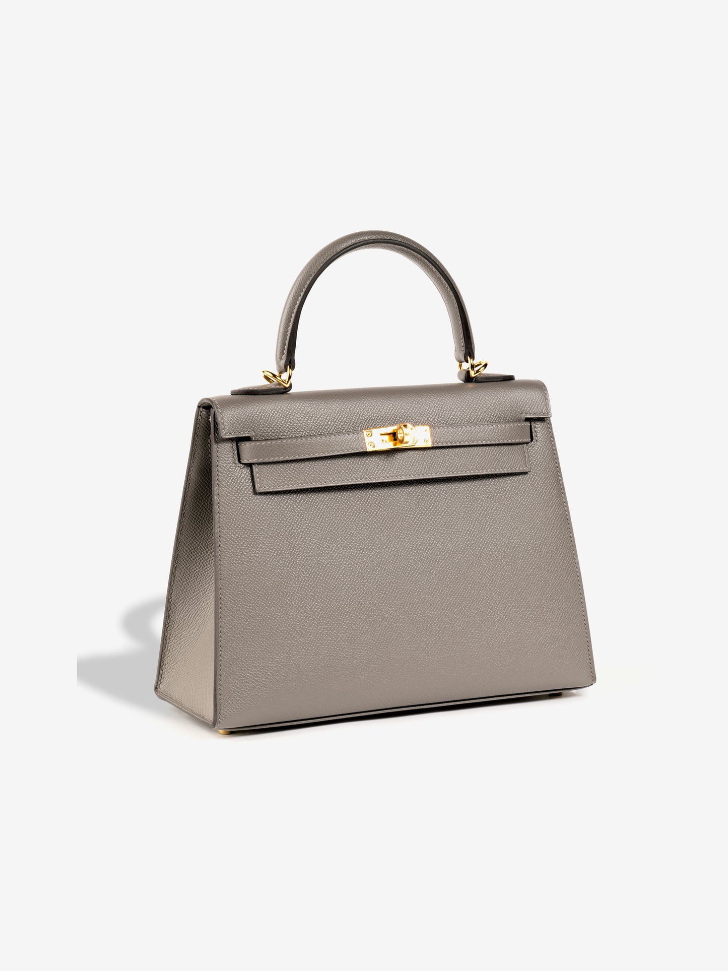 Kelly 25 Gris Meyer with Gold Hardware