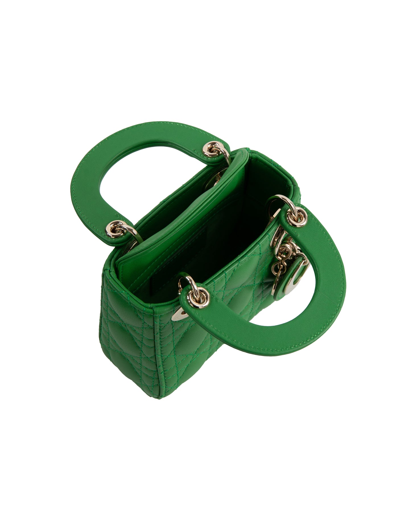 (Preloved) Lady Dior Micro in Green Lambskin and Pale Gold Hardware