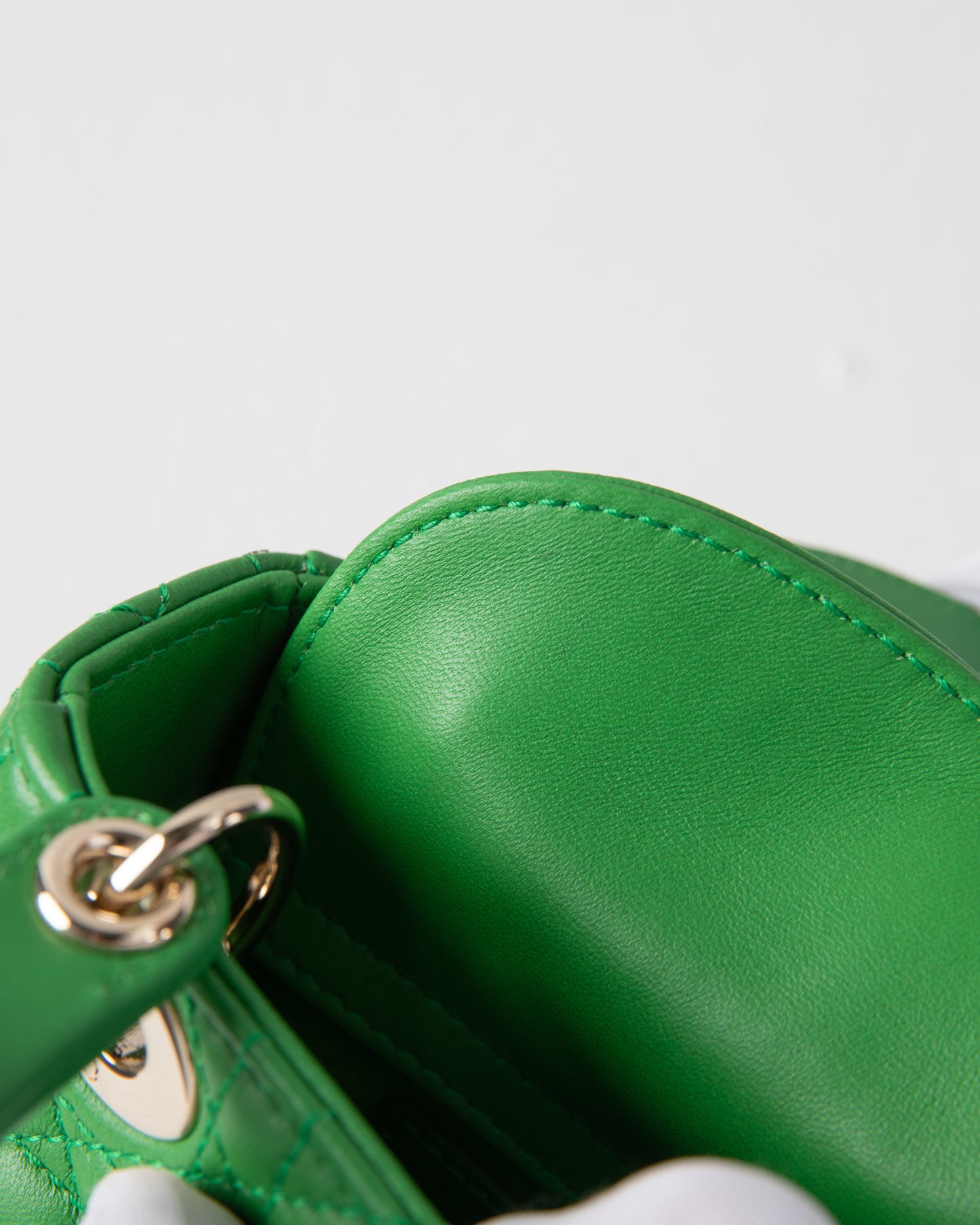 (Preloved) Lady Dior Micro in Green Lambskin and Pale Gold Hardware