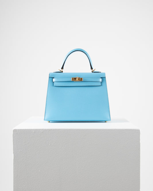 Kelly 25 in Bleu Celeste Epsom Leather with Gold Hardware