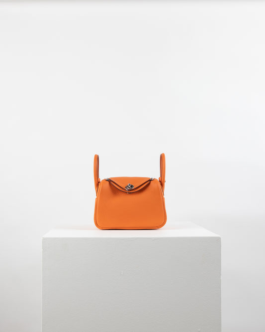Mini Lindy Orange in Taurillon Clemence Leather with Palladium Hardware