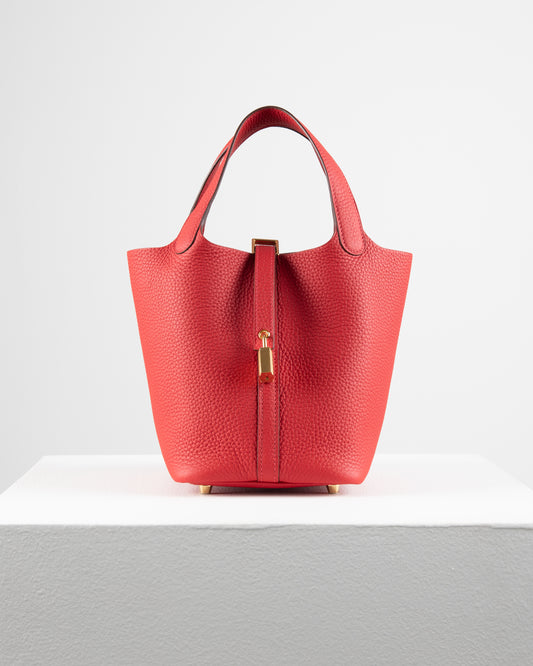 Picotin 18 Vermillon in Taurillon Clemence with Gold Hardware