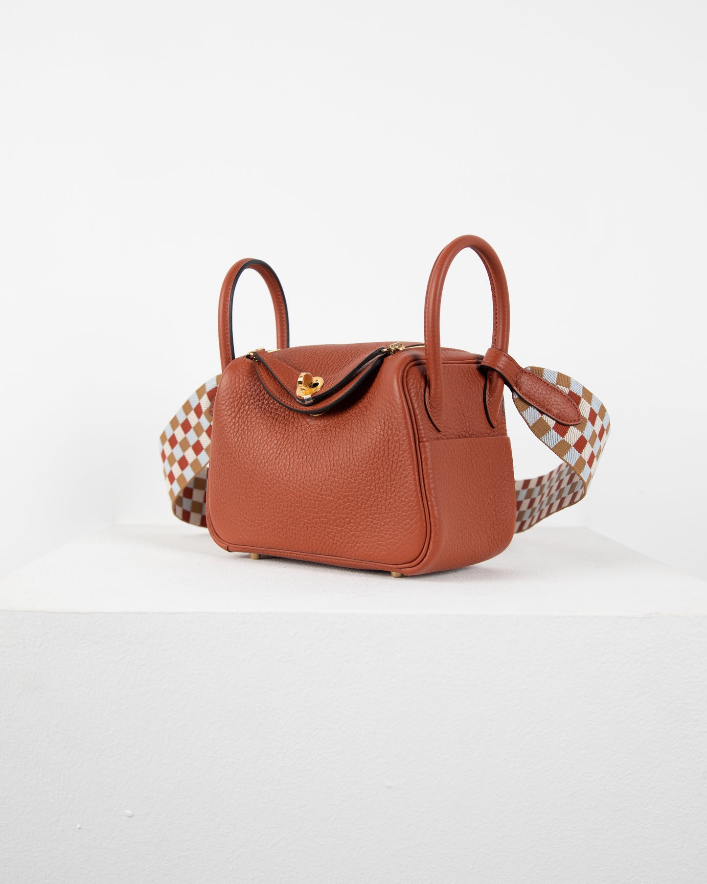 Mini Lindy Cuivre in Taurillon Clemence Leather with Maxi Quadrille in Gold Hardware