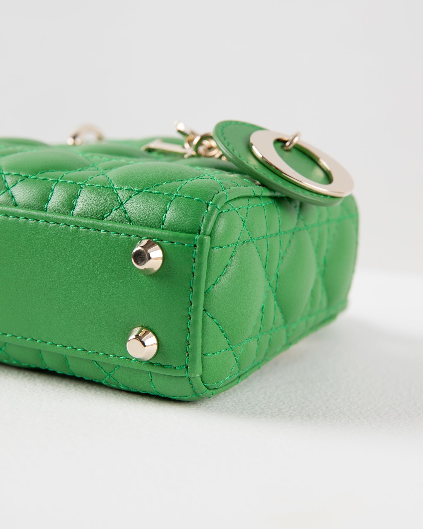 (Preloved) Lady Dior Micro in Green Lambskin and Pale Gold Hardware