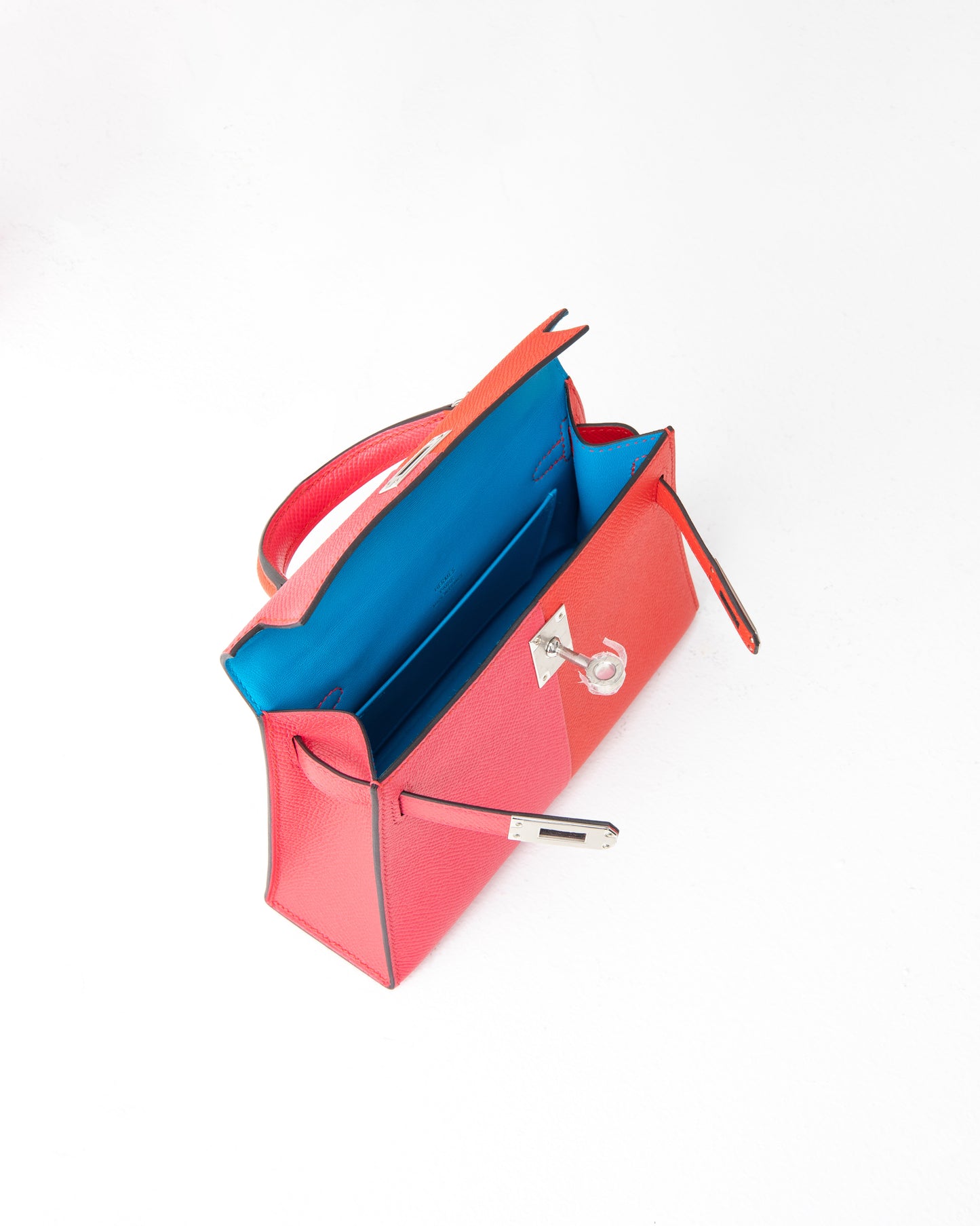 Kelly 20 Tri Color in Rouge De Coeur, Rose Extreme, and Bleu Zanzibar with Palladium Hardware