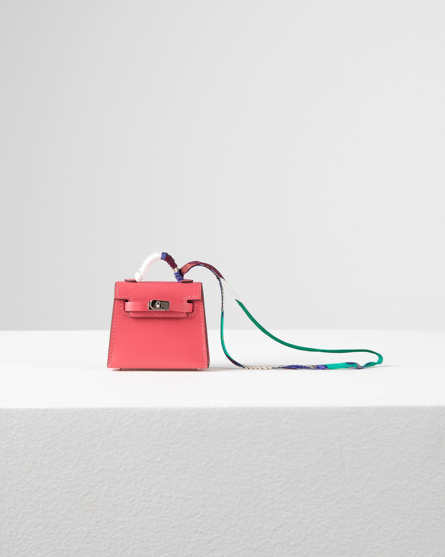 Micro Mini Kelly Twilly Bag Charm Rose Lipstick with Palladium Hardware