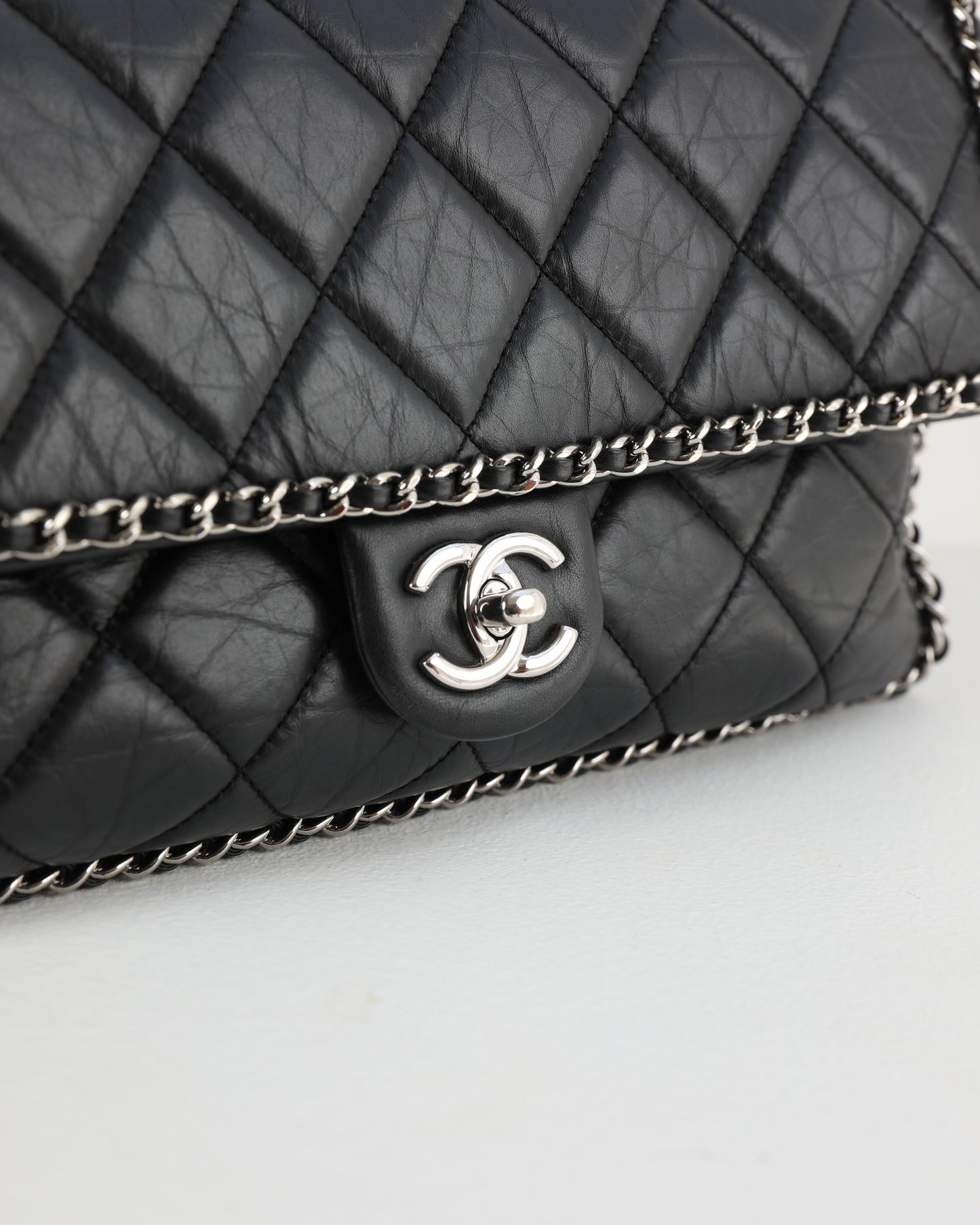 Chanel Chain Around Flap Bag in Black Lambskin