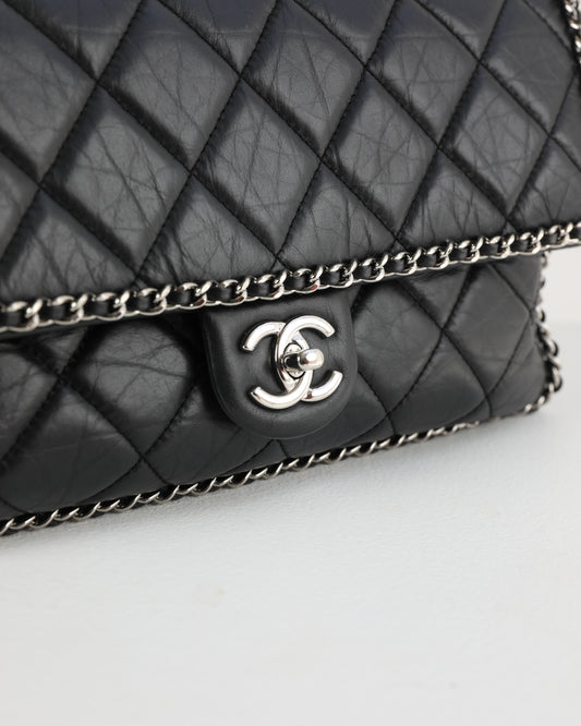 Chanel Chain Around Flap Bag in Black Lambskin