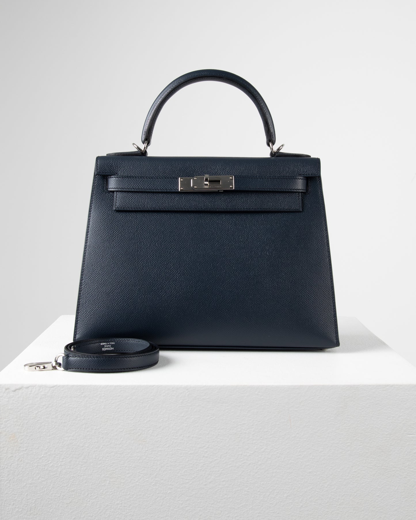 Kelly 28 Bleu Indigo in Epsom Leather with Palladium Hardware