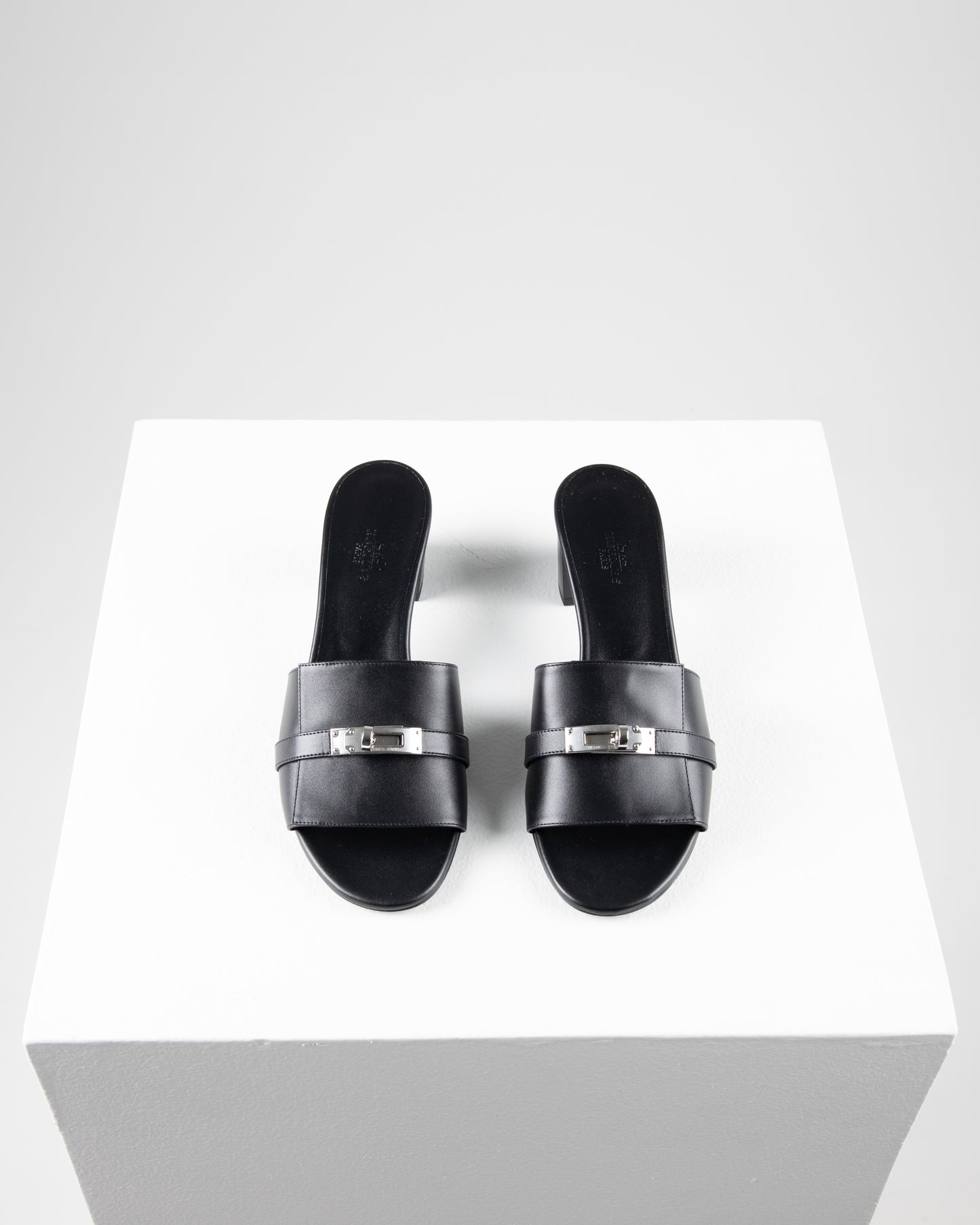 Gigi 50 Sandal in Black with Palladium Hardware
