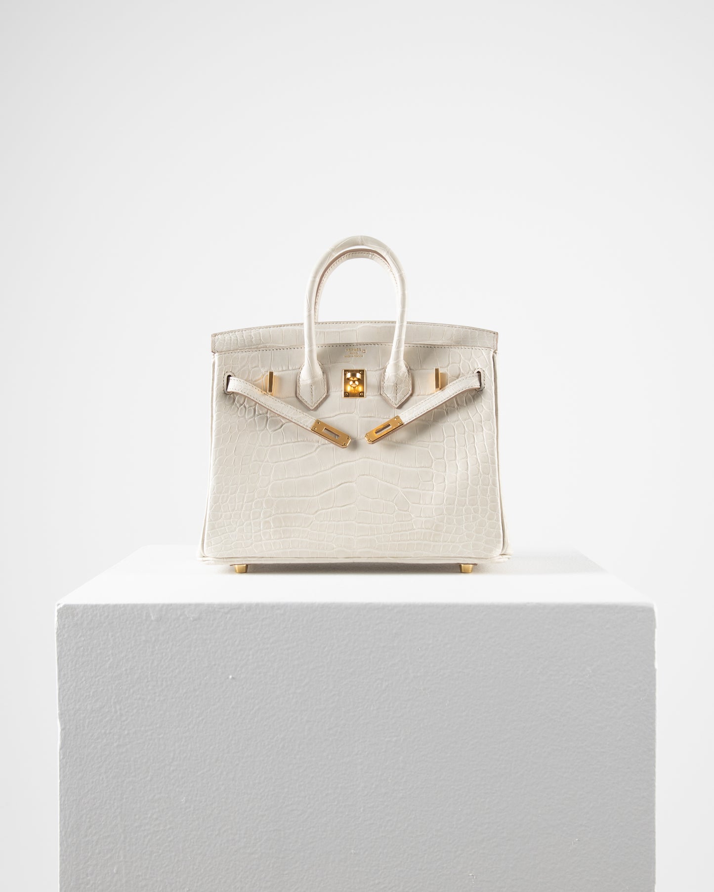 Birkin 25 in Matte Beton Alligator Mississippiensis with Gold hardware
