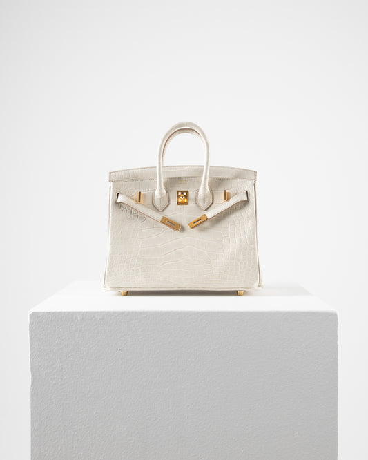 Birkin 25 in Matte Beton Alligator Mississippiensis with Gold hardware