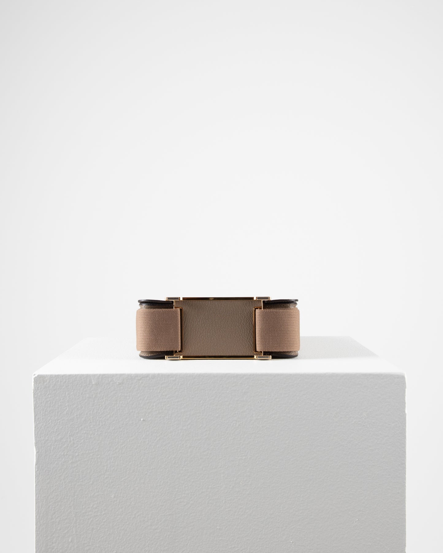 Geta Etoupe in Mysore Goatskin with Canvas Strap and Etoupe/Gold H Buckle