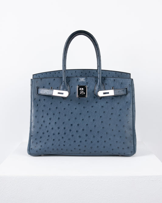 Birkin 30 in Blue Roi Ostrich with Palladium Hardware