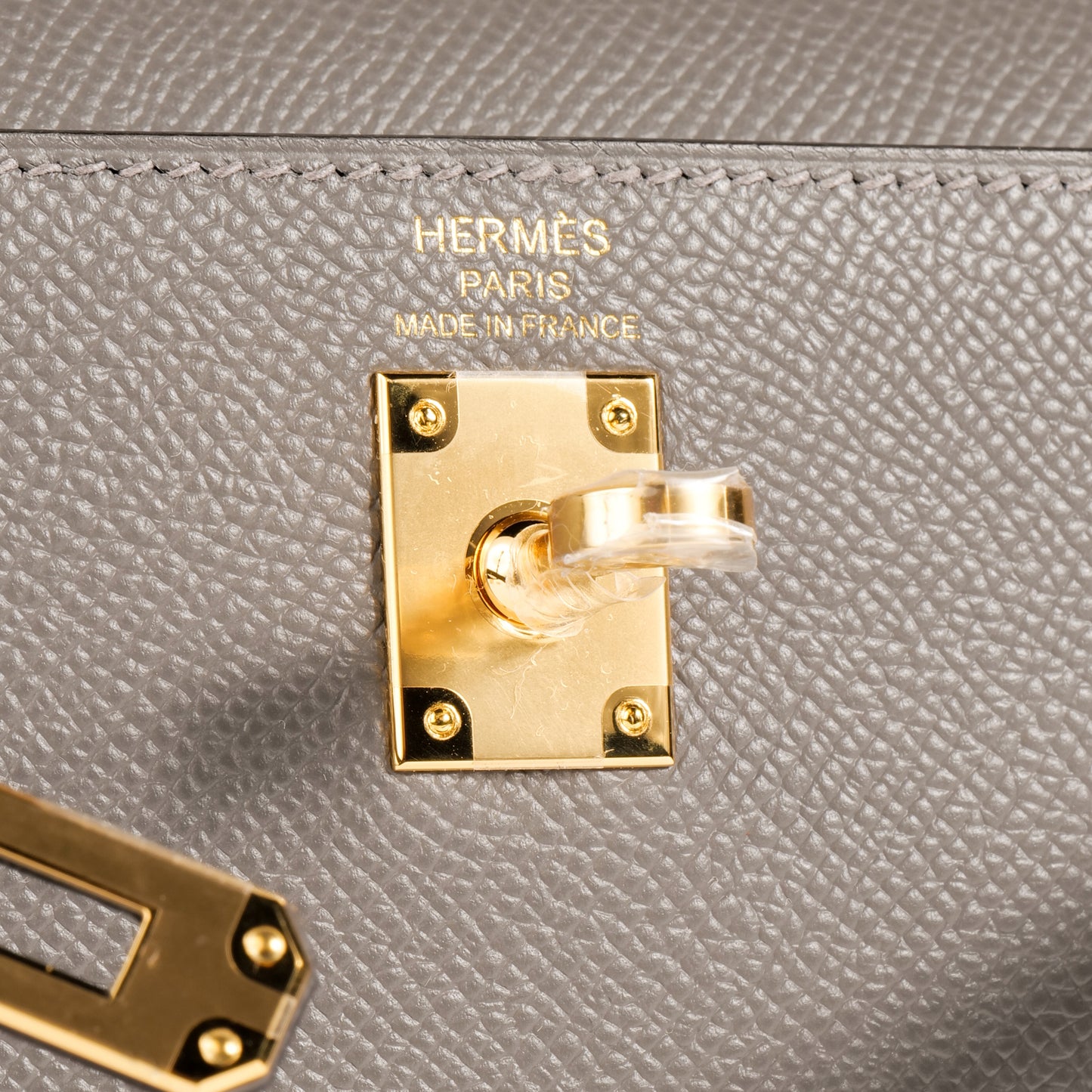 Kelly 25 Gris Meyer with Gold Hardware