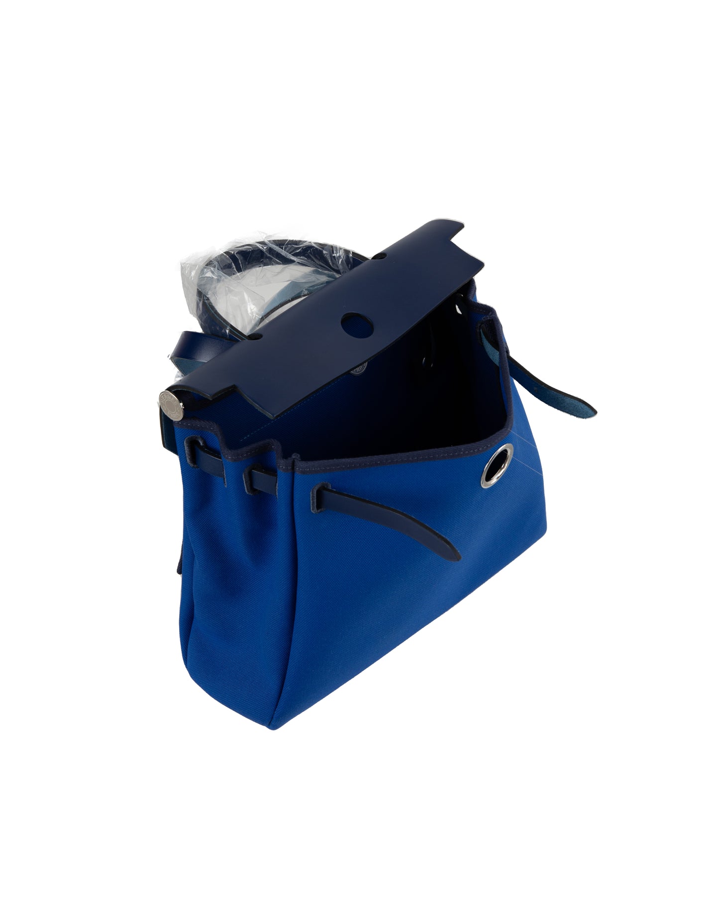 Herbag Zip 31 in Bleu Saphir Vache Hunter and Bleu Billard Toile  with Palladium Hardware