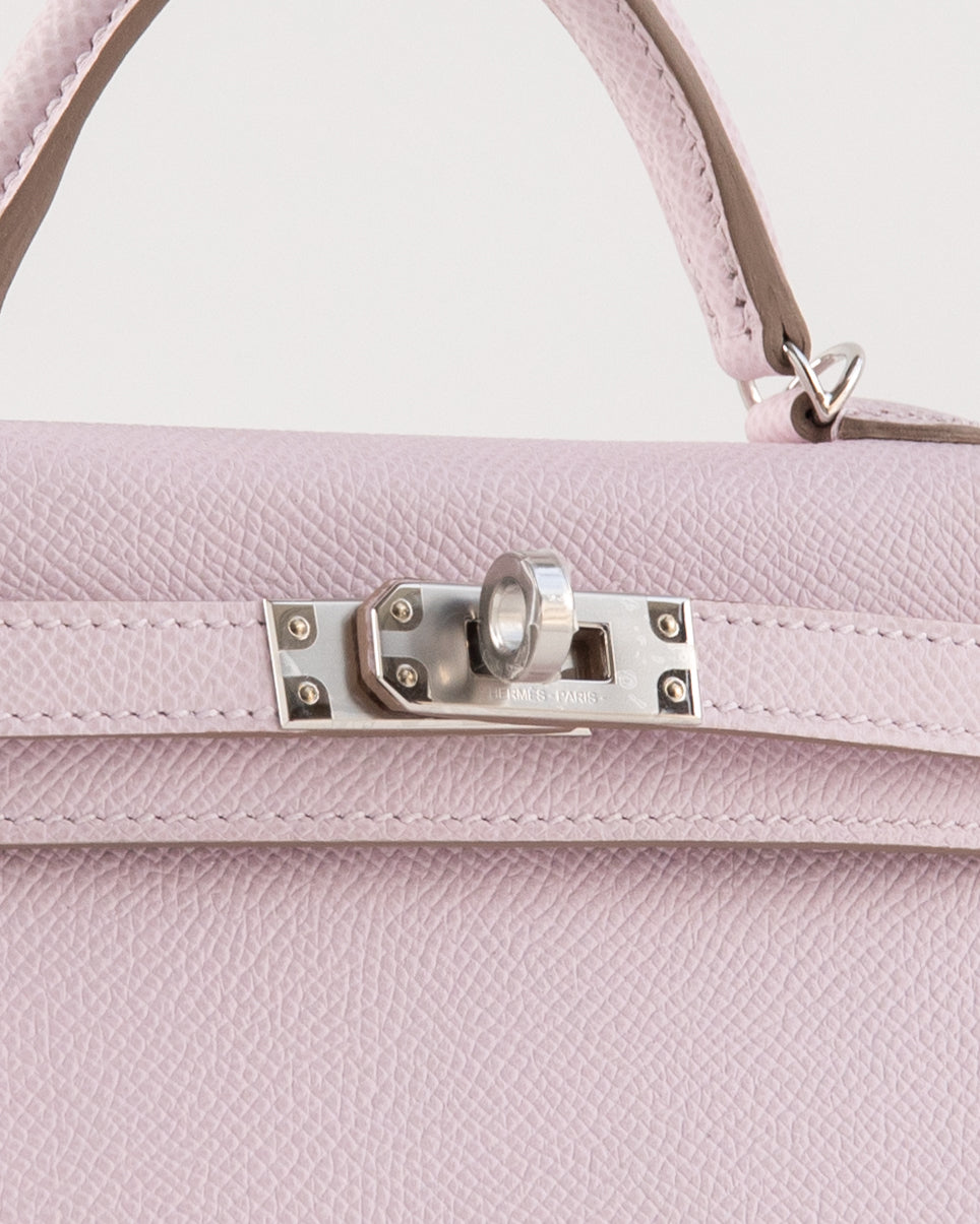 Kelly 20 Mauve Pale in Epsom Leather with Palladium Hardware