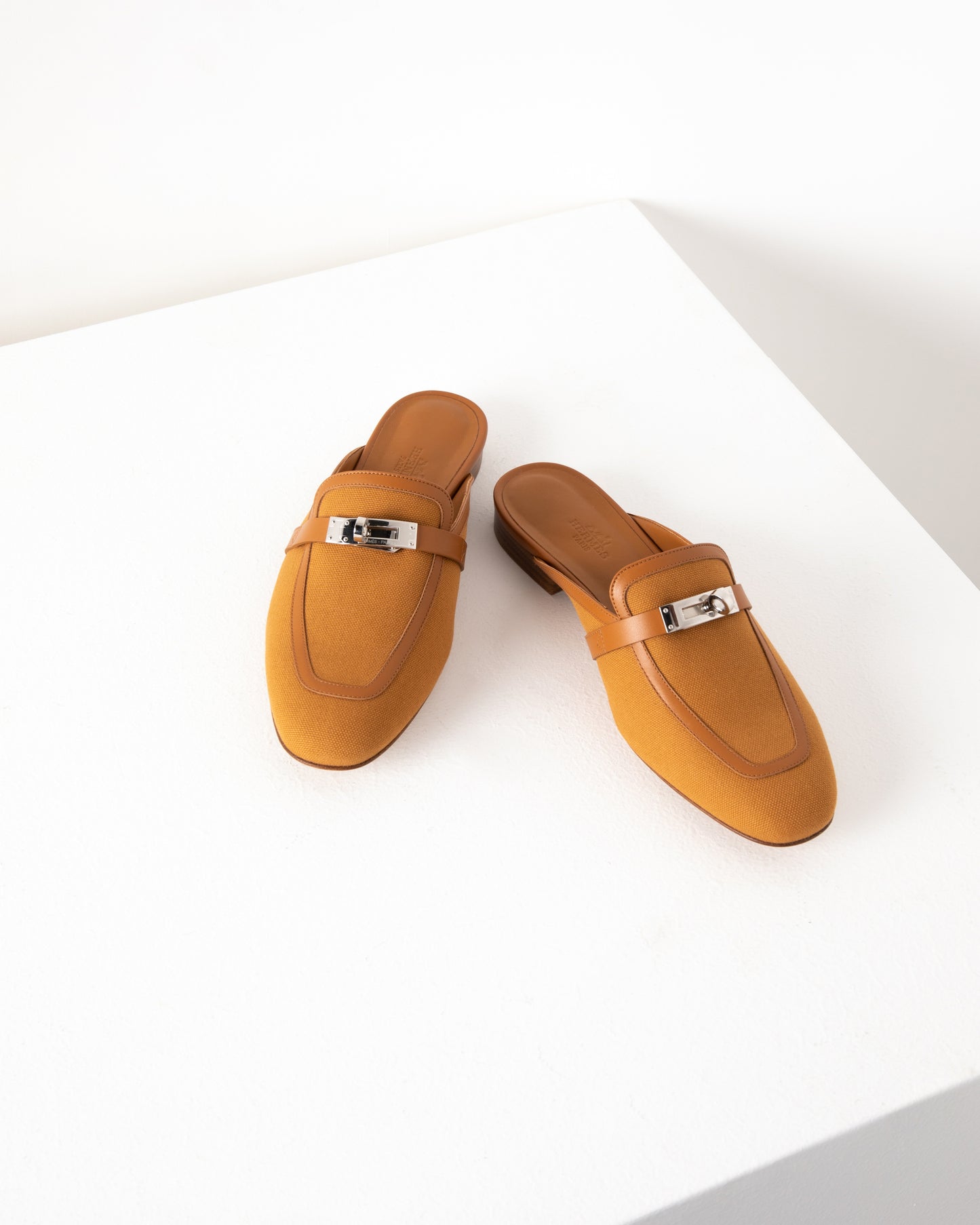 Oz Mule in Calfskin & Cotton Canvas with Palladium Hardware