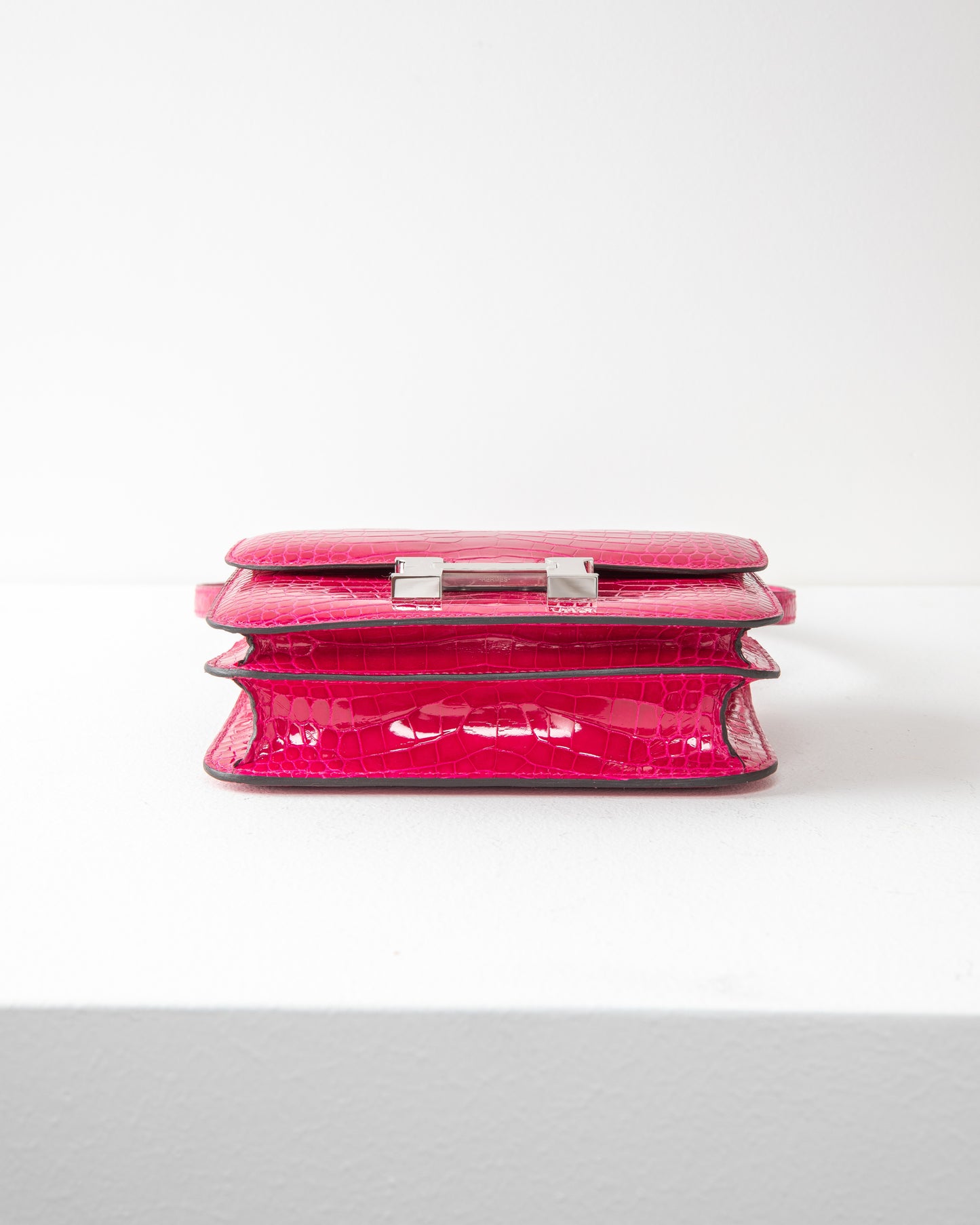 Constance 18 in Rose Mexico Shiny Croco with Palladium Hardware