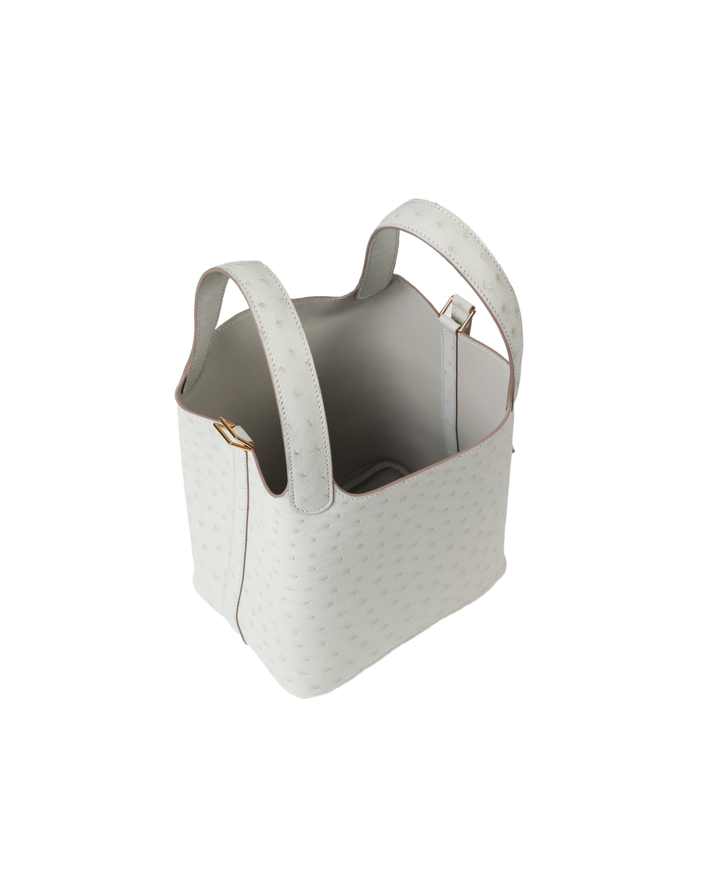 Picotin 18 Gris Perle in Ostrich Skin with Gold Hardware