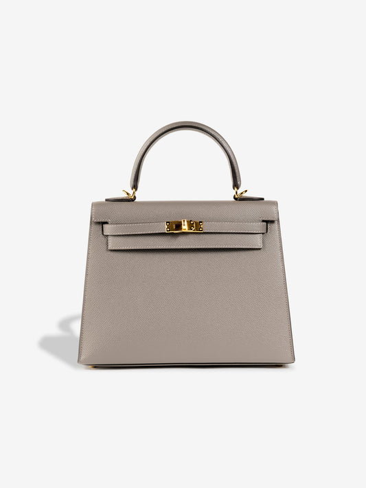 Kelly 25 Gris Meyer with Gold Hardware