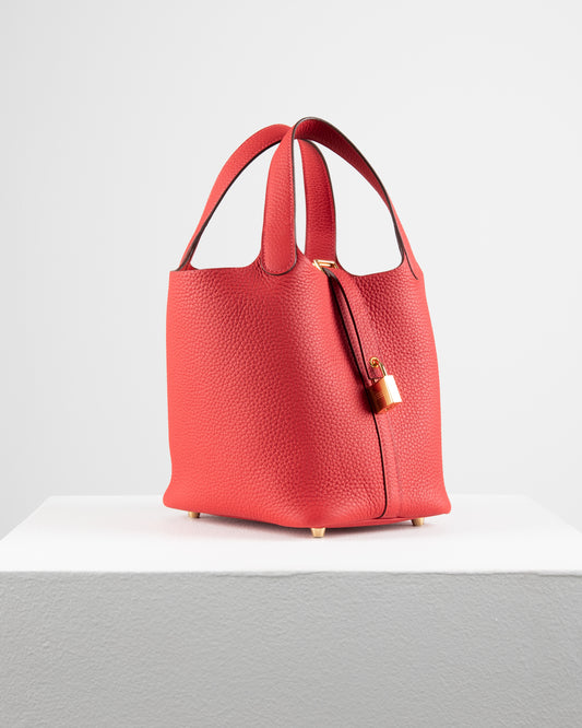 Picotin 18 Vermillon in Taurillon Clemence with Gold Hardware