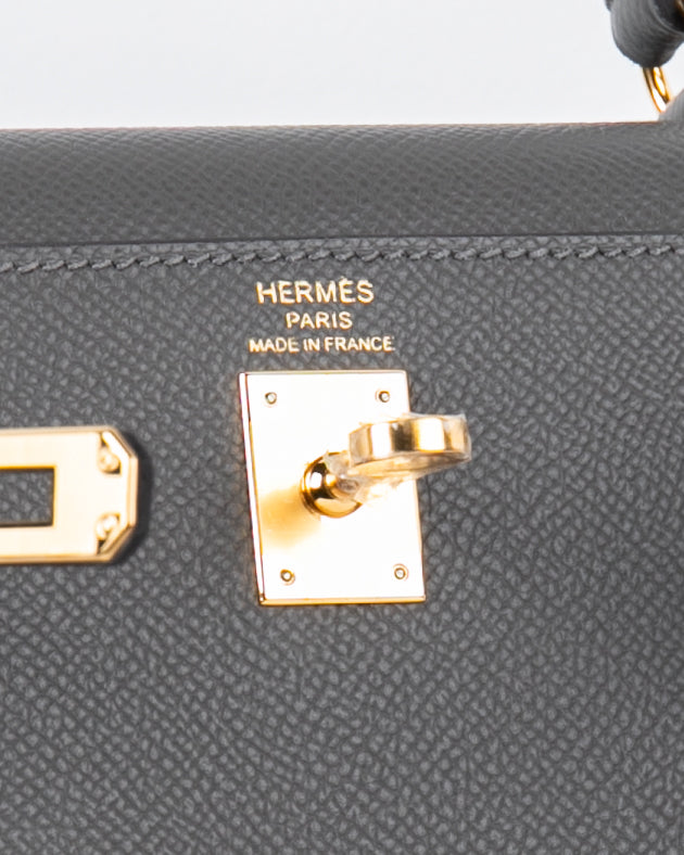 Kelly 25 in Gris Meyer Epsom with Gold Hardware