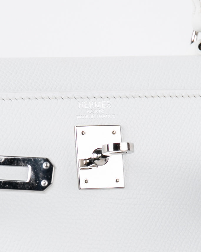 Kelly 25 in White with Contrast Pipe Epsom with Palladium Hardware (Vintage)