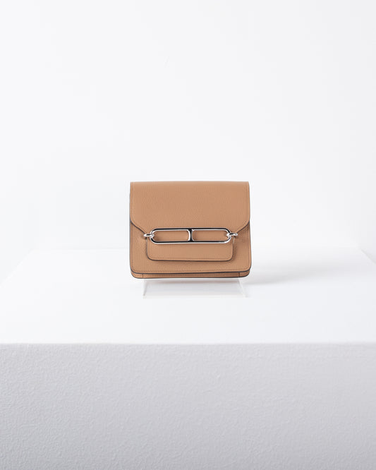 Roulis Slim Compact Wallet in Chai/Lime Evercolor Leather with Palladium Hardware