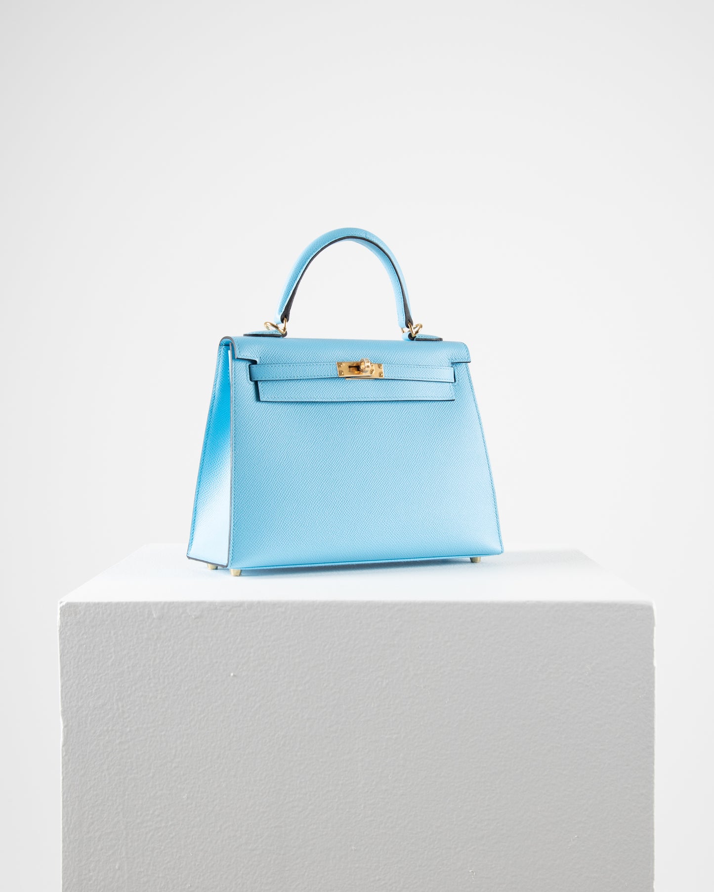 Kelly 25 in Bleu Celeste Epsom Leather with Gold Hardware