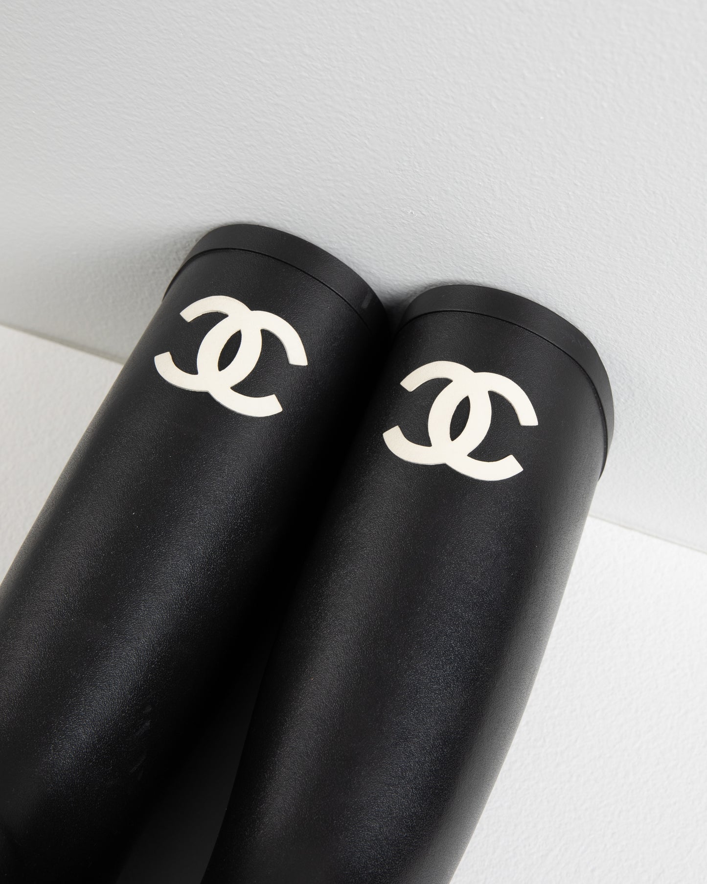 Chanel Rainboots in Black with White CC Logo