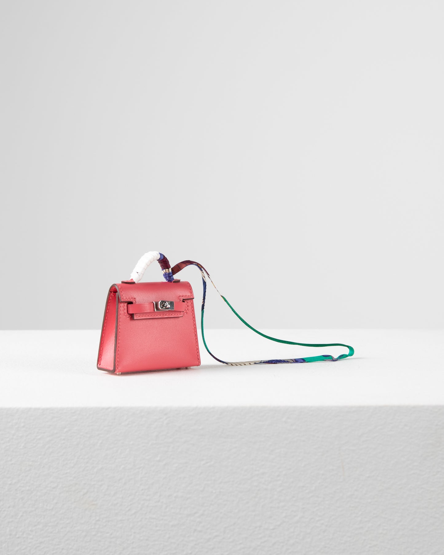 Micro Mini Kelly Twilly Bag Charm Rose Lipstick with Palladium Hardware