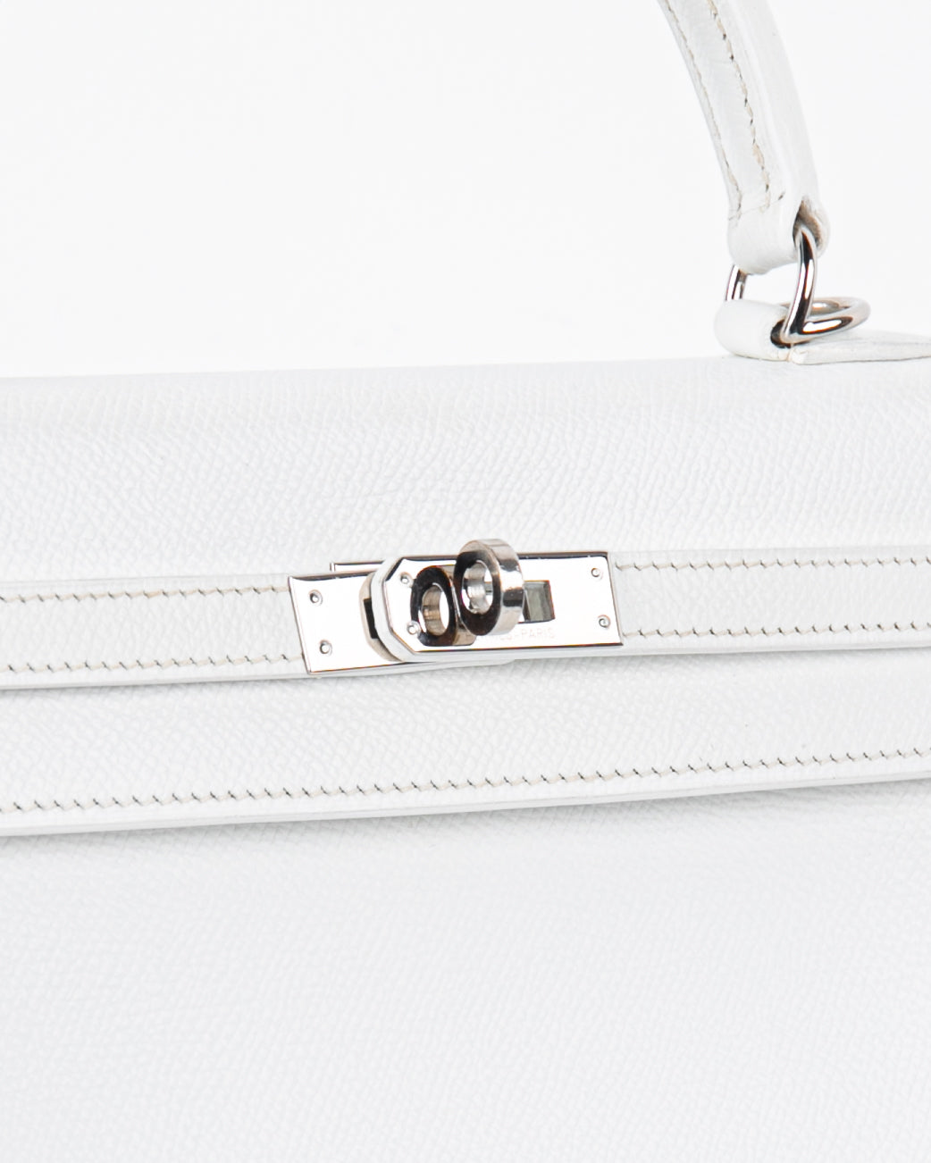 Kelly 25 in White with Contrast Pipe Epsom with Palladium Hardware (Vintage)