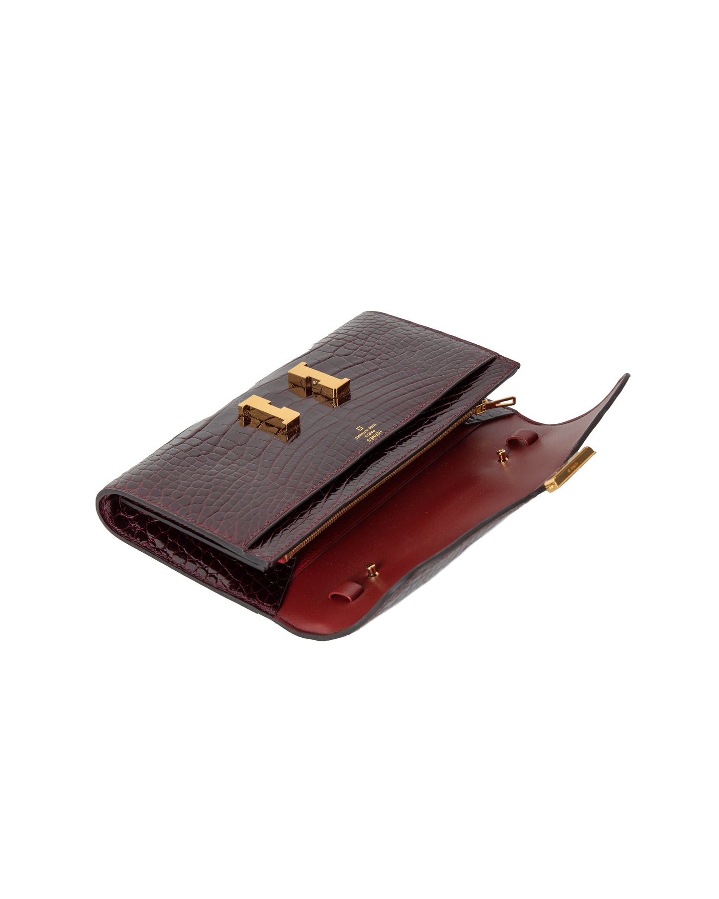 Constance To Go Long Wallet in Bordeaux Alligator with Gold Hardware