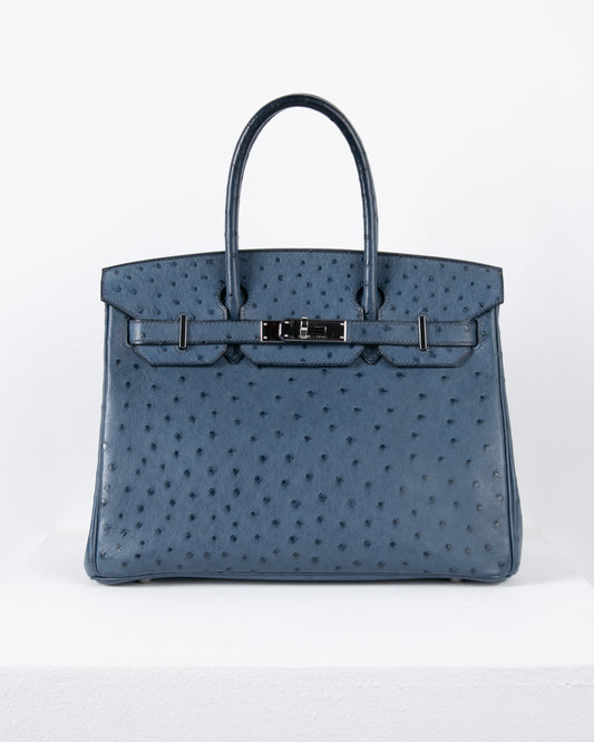 Birkin 30 in Blue Roi Ostrich with Palladium Hardware