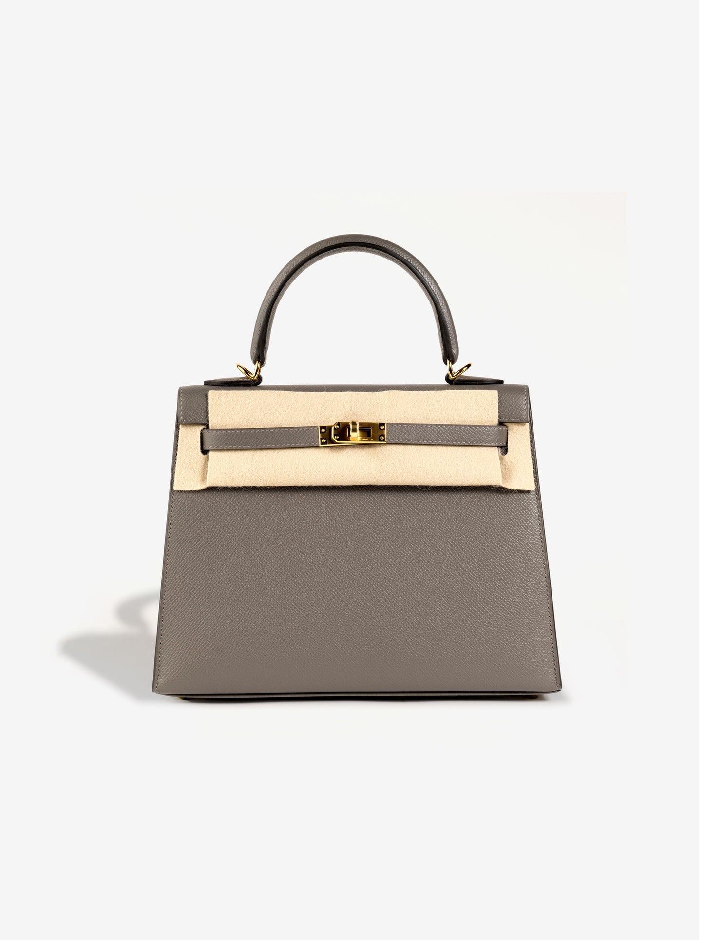 Kelly 25 Gris Meyer with Gold Hardware