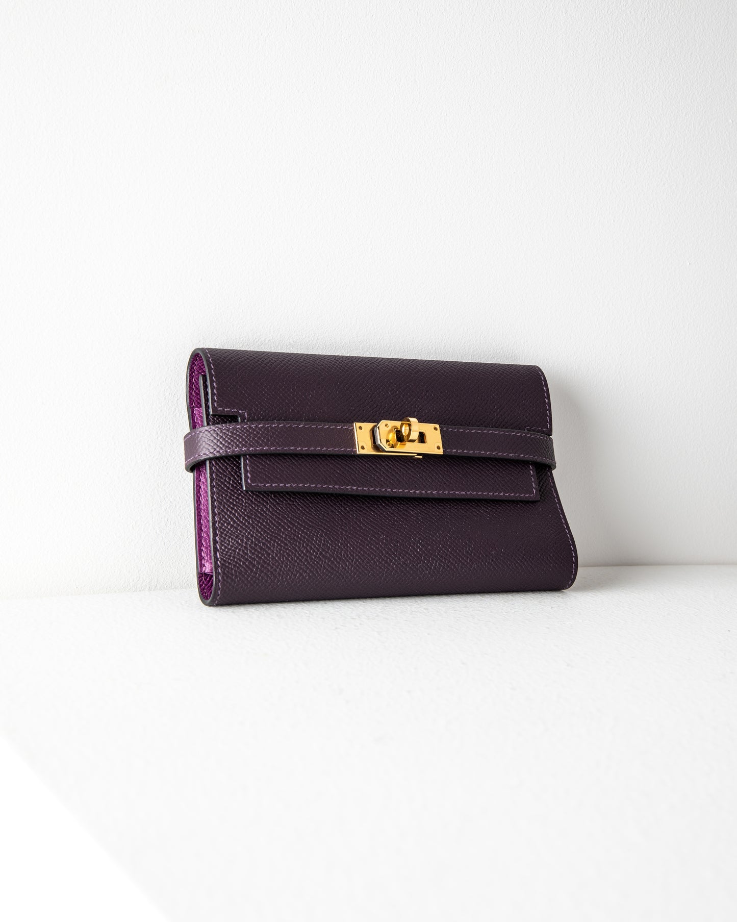 Kelly Wallet in Purple with Gold Hardware