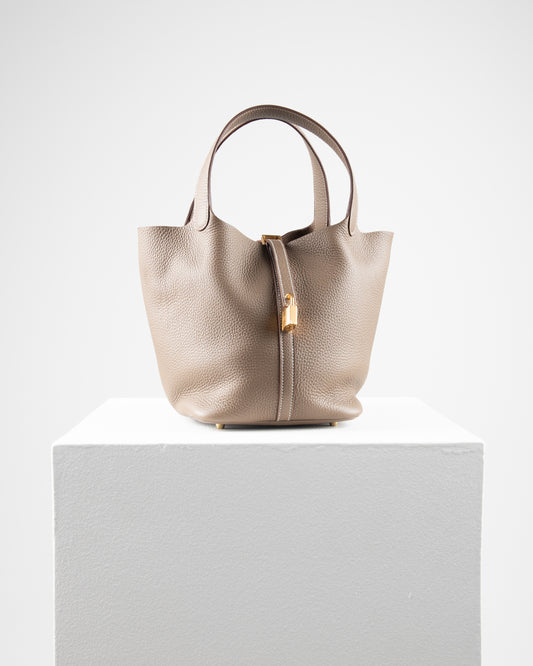 Picotin 22 Etoupe in Clemence leather with Gold Hardware
