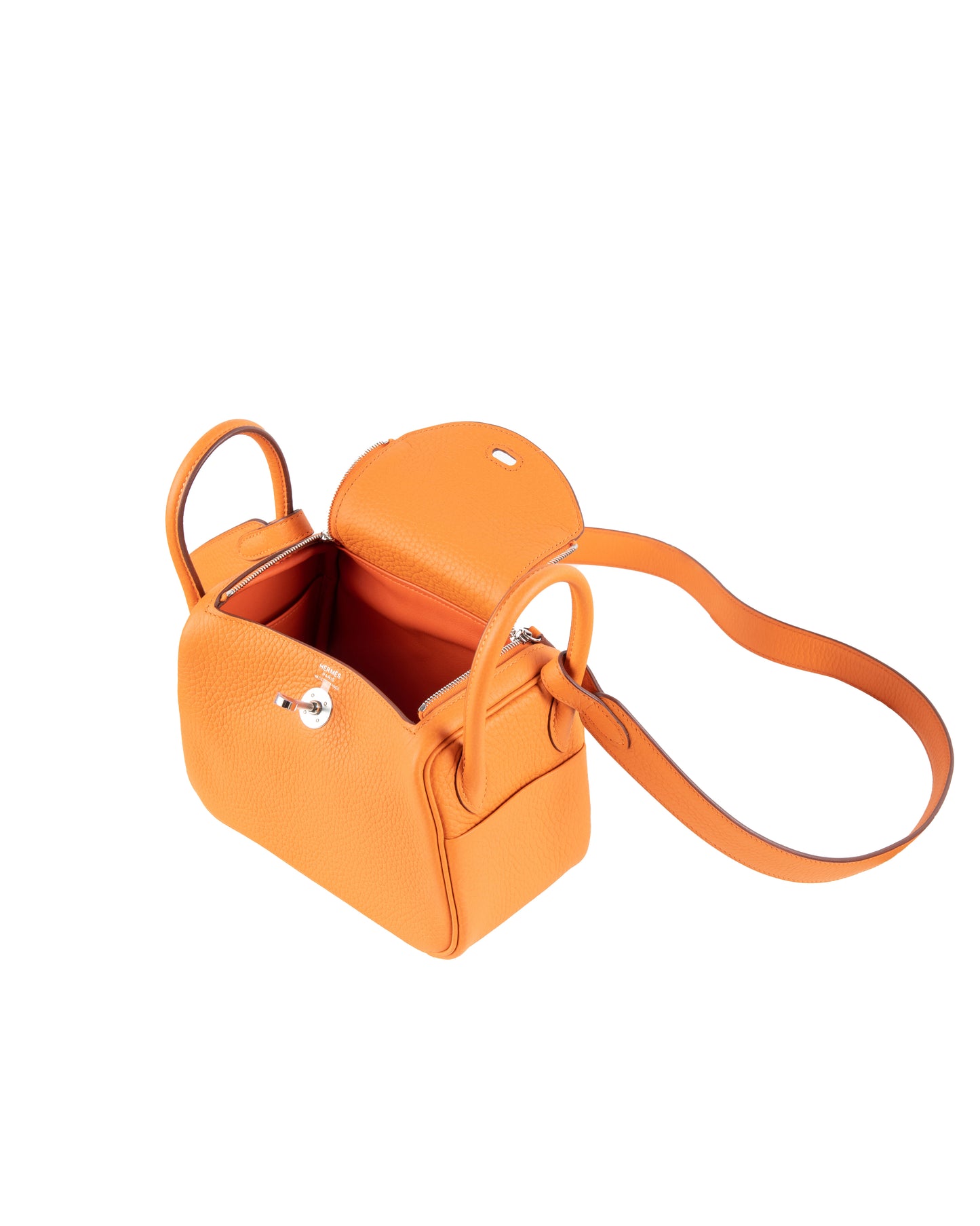 Mini Lindy Orange in Taurillon Clemence Leather with Palladium Hardware