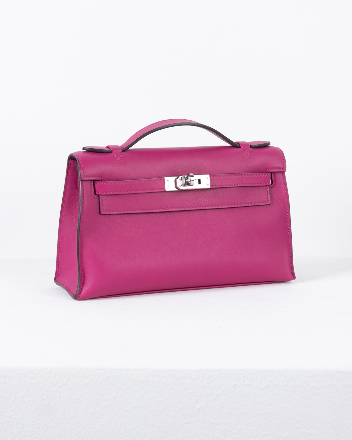 Kelly Pochette in Rose Pourpre Swift with Palladium Hardware