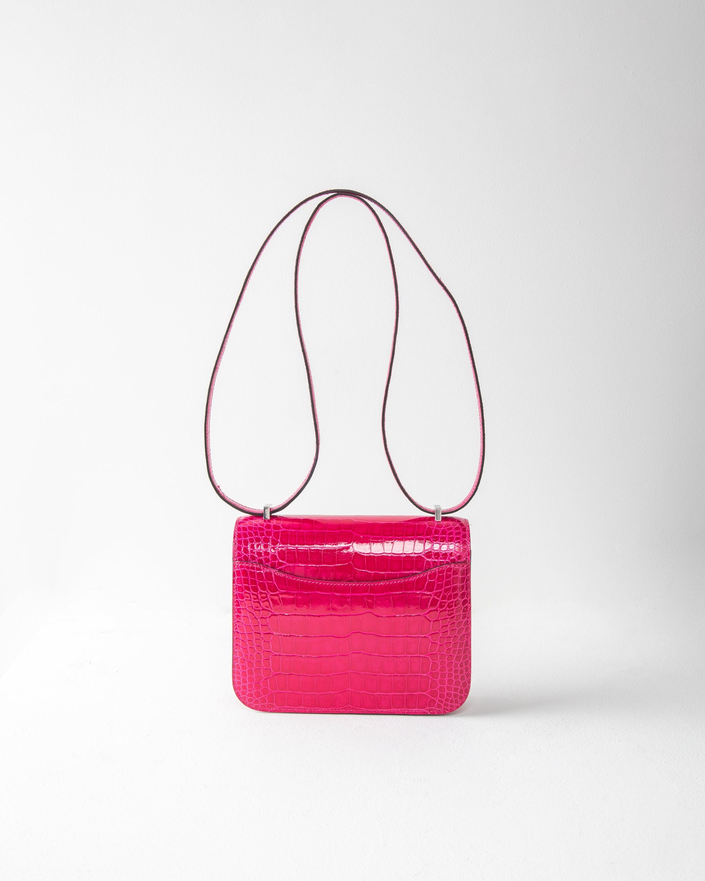 Constance 18 in Rose Mexico Shiny Croco with Palladium Hardware