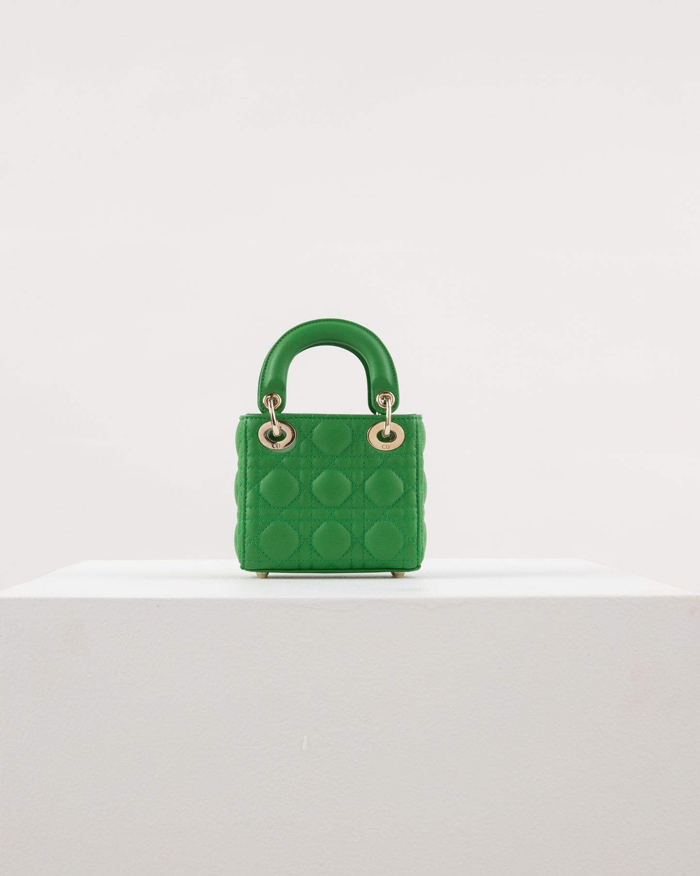 (Preloved) Lady Dior Micro in Green Lambskin and Pale Gold Hardware