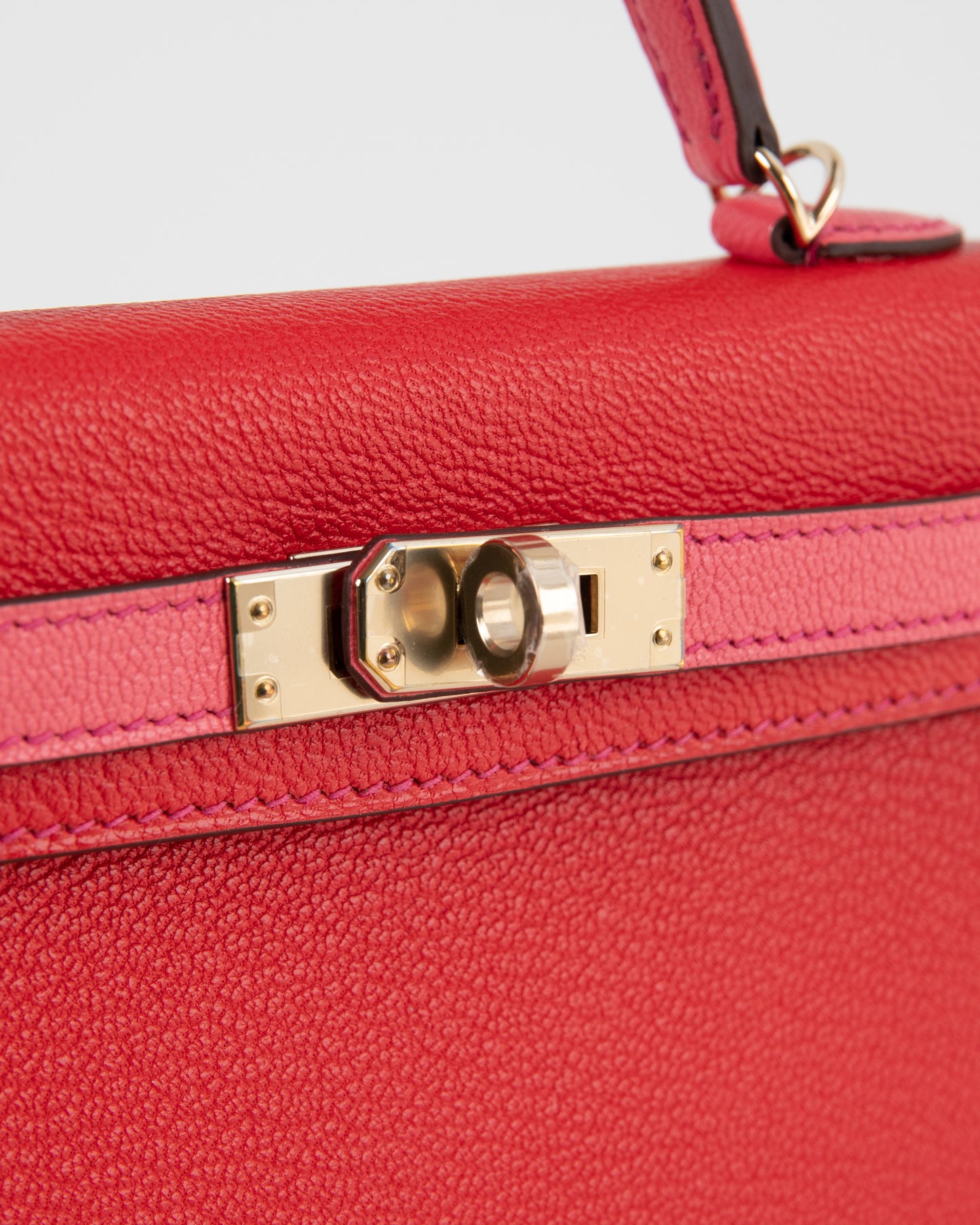 Kelly 20 Special Order in Chevre Leather Rouge de Ceour and Rose lipstick, and Framboise Stitching with Permabrass Hardware