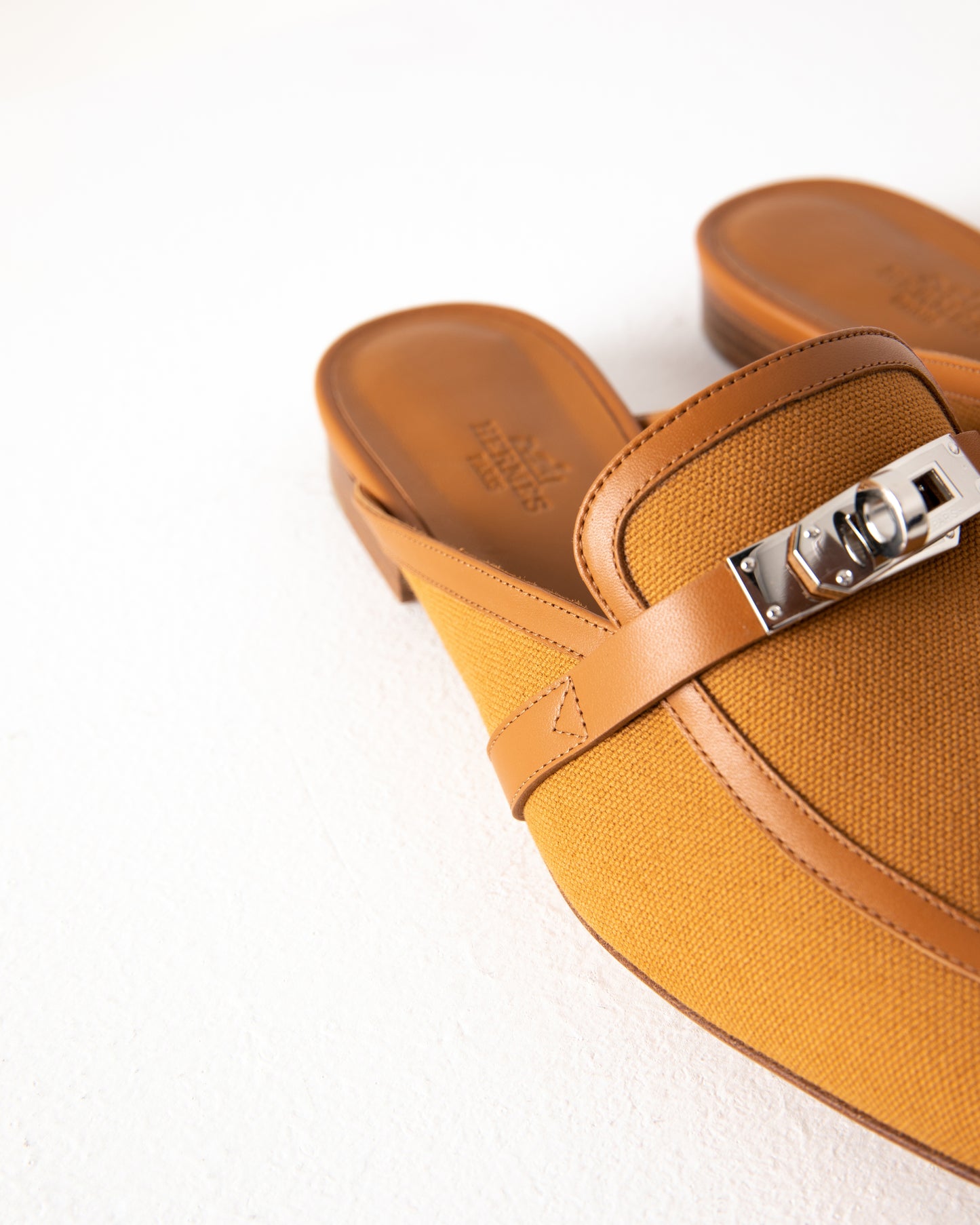 Oz Mule in Calfskin & Cotton Canvas with Palladium Hardware