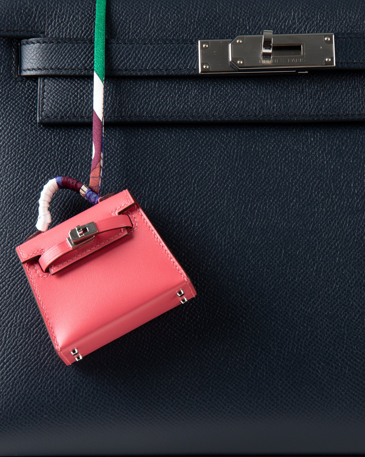 Micro Mini Kelly Twilly Bag Charm Rose Lipstick with Palladium Hardware