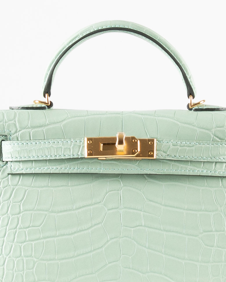 Kelly 20 Vert D'eau Sellier Matte Alligator Mississippiensis with Gold Hardware