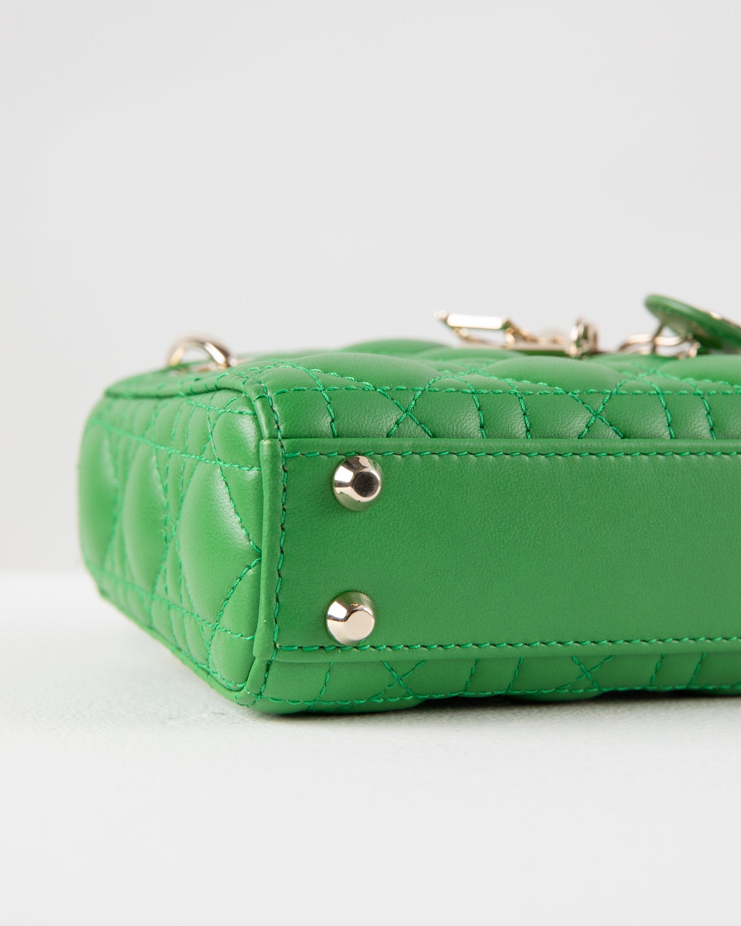 (Preloved) Lady Dior Micro in Green Lambskin and Pale Gold Hardware