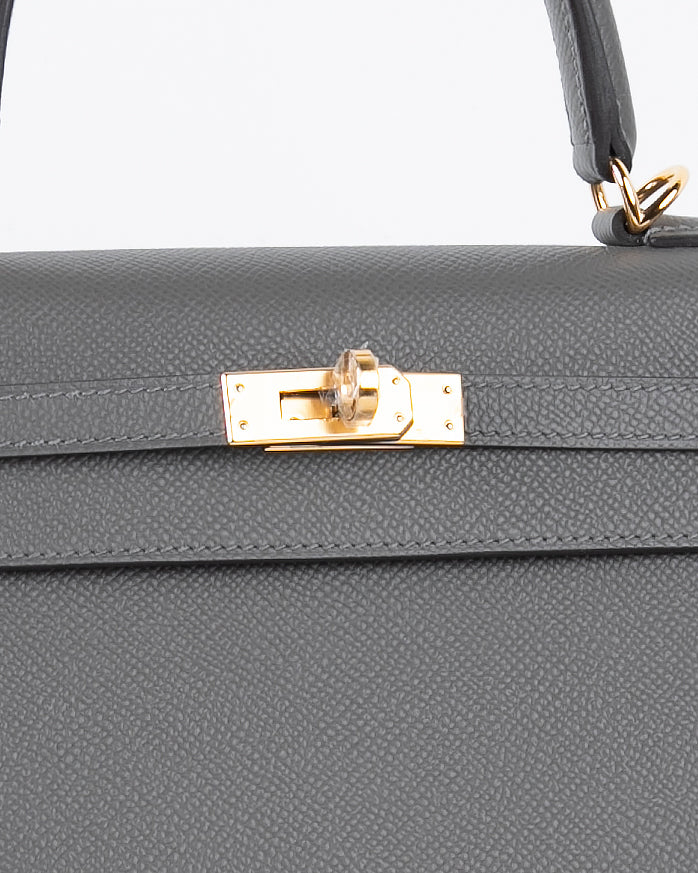 Kelly 25 in Gris Meyer Epsom with Gold Hardware