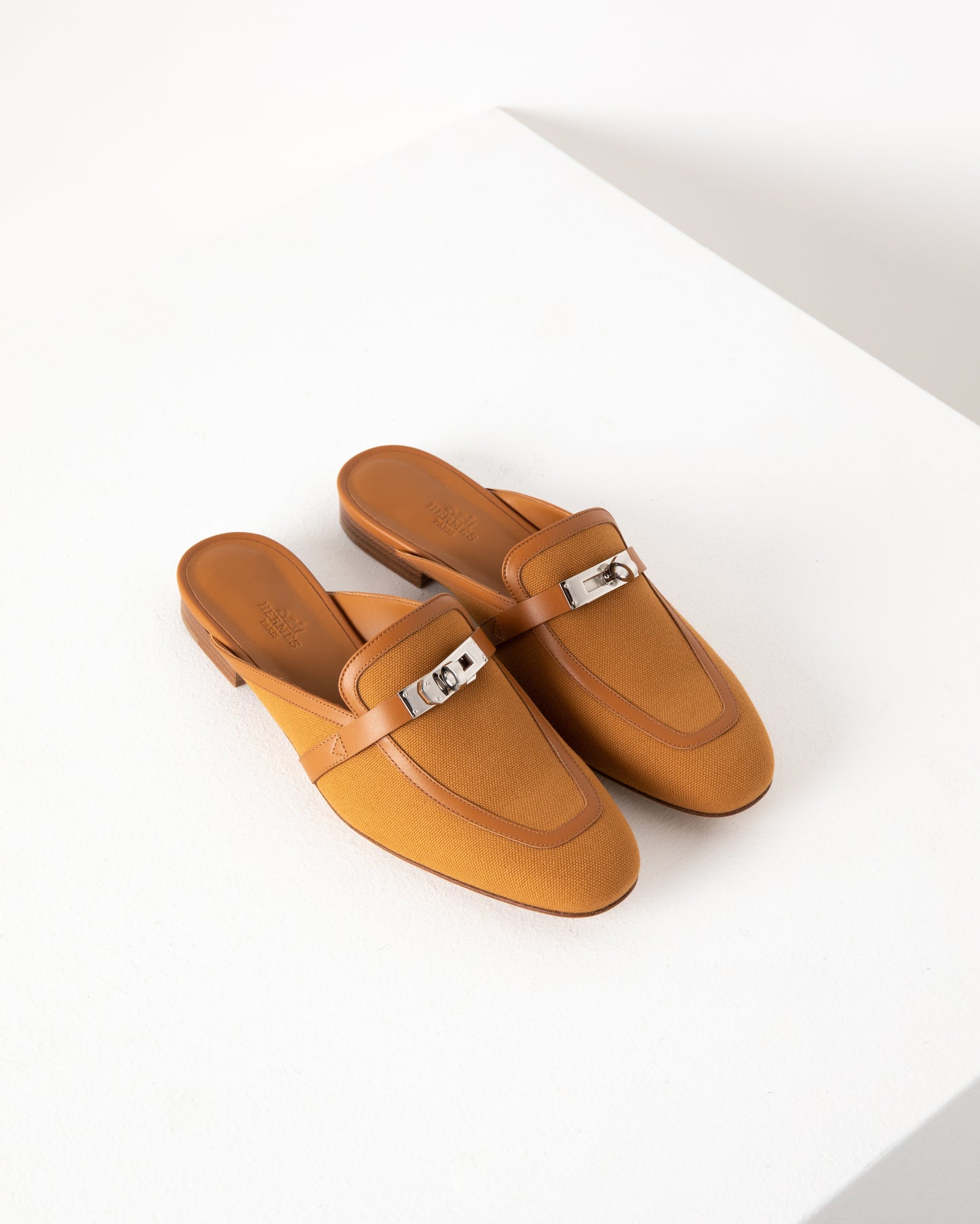Oz Mule in Calfskin & Cotton Canvas with Palladium Hardware