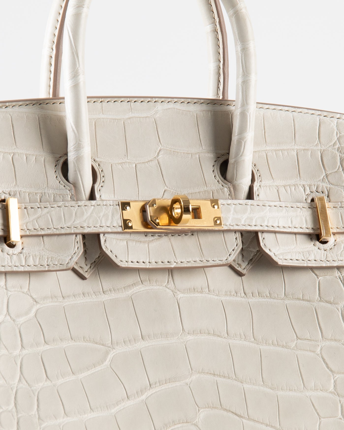 Birkin 25 in Matte Beton Alligator Mississippiensis with Gold hardware